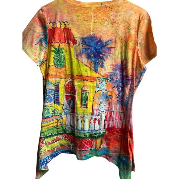 Leoma Lovegrove Short Sleeve Pineapple/House Pointed Sides Top Medium - Picture 8 of 8